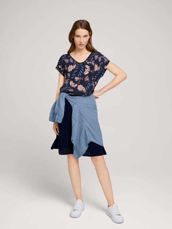 Gemustertes T-Shirt im Materialmix - Frauen - navy floral design Gemustertes T-Shirt im Materialmix - Frauen - navy floral design - 3 - TOM TAILOR