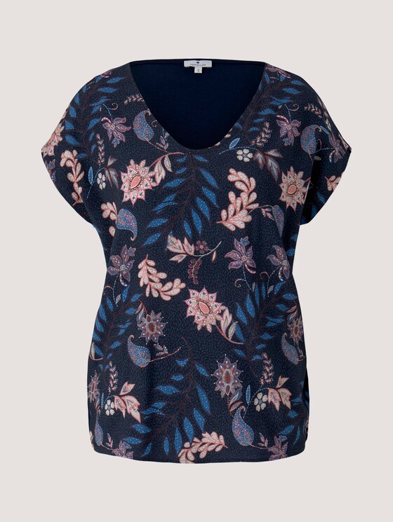 Gemustertes T-Shirt im Materialmix - Frauen - navy floral design Gemustertes T-Shirt im Materialmix - Frauen - navy floral design - 7 - TOM TAILOR