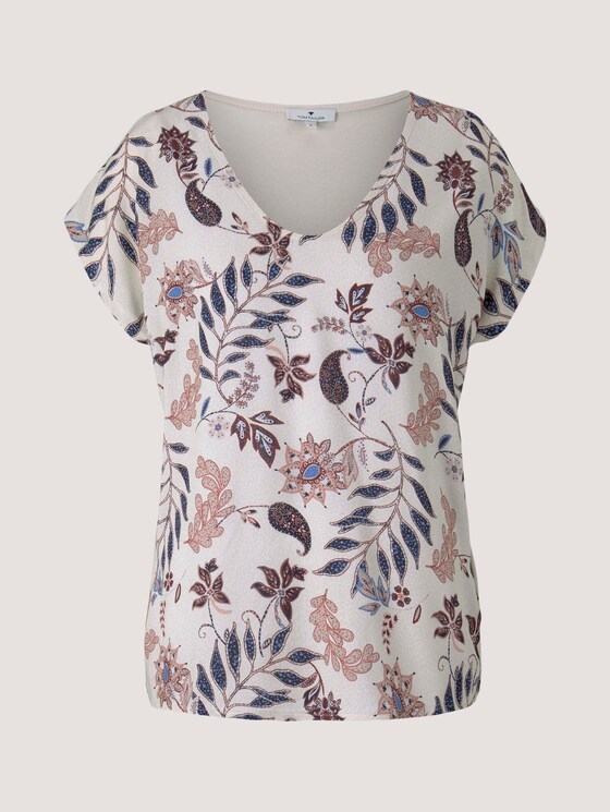 Gemustertes T-Shirt im Materialmix - Frauen - white floral design Gemustertes T-Shirt im Materialmix - Frauen - white floral design - 7 - TOM TAILOR