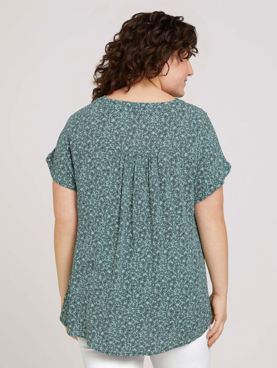 Patterned short-sleeved blouse with texture - Women - mint flowers and dots Patterned short-sleeved blouse with texture - Women - mint flowers and dots - 2 - My True Me