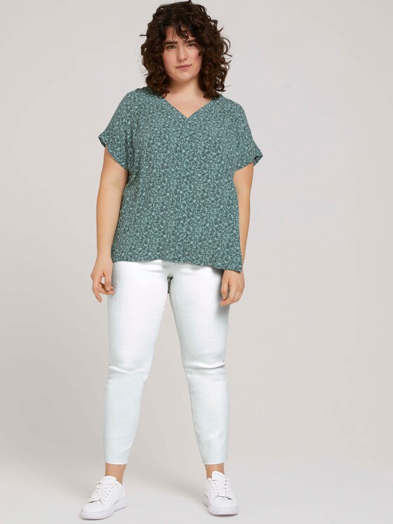 Patterned short-sleeved blouse with texture - Women - mint flowers and dots Patterned short-sleeved blouse with texture - Women - mint flowers and dots - 3 - My True Me