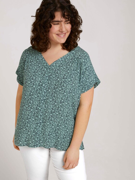 Patterned short-sleeved blouse with texture - Women - mint flowers and dots Patterned short-sleeved blouse with texture - Women - mint flowers and dots - 5 - My True Me