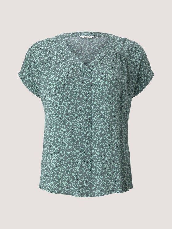 Patterned short-sleeved blouse with texture - Women - mint flowers and dots Patterned short-sleeved blouse with texture - Women - mint flowers and dots - 7 - My True Me