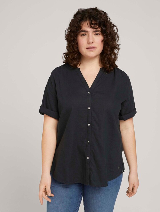 Henleybluse mit Leinen - Frauen - deep black Henleybluse mit Leinen - Frauen - deep black - 1 - My True Me