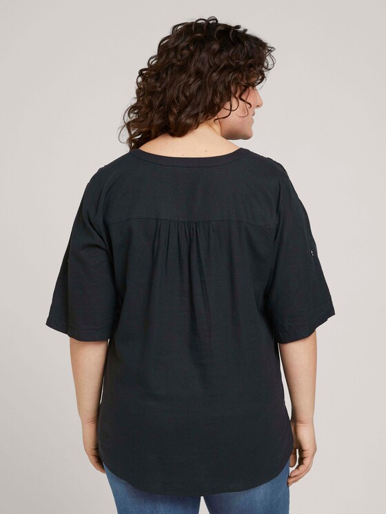 Henleybluse mit Leinen - Frauen - deep black Henleybluse mit Leinen - Frauen - deep black - 2 - My True Me