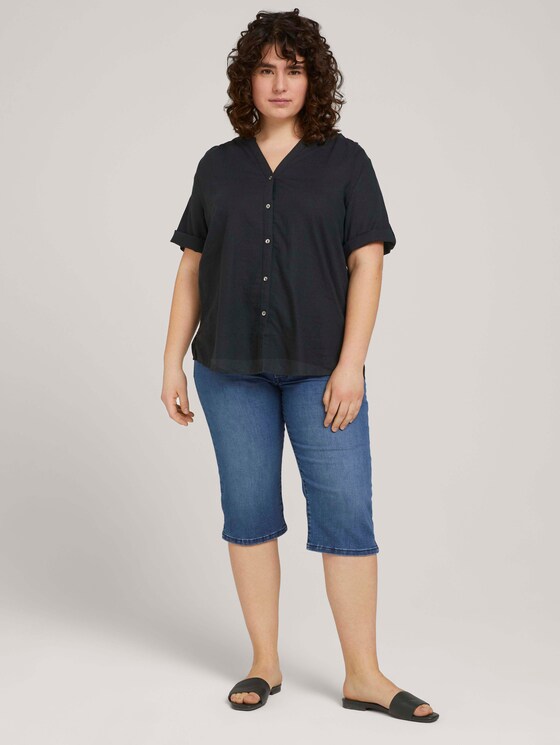Henleybluse mit Leinen - Frauen - deep black Henleybluse mit Leinen - Frauen - deep black - 3 - My True Me