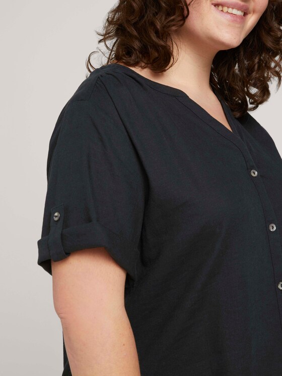 Henleybluse mit Leinen - Frauen - deep black Henleybluse mit Leinen - Frauen - deep black - 9 - My True Me