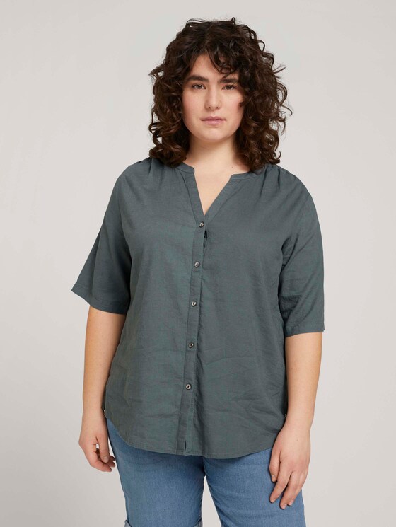 Curvy - Henleybluse mit Leinen - Frauen - washed jasper green Curvy - Henleybluse mit Leinen - Frauen - washed jasper green - 1 - My True Me