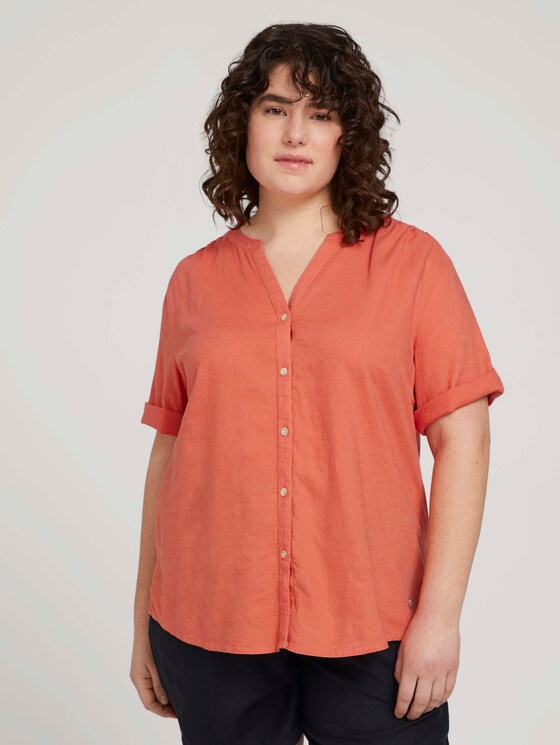 Henleybluse mit Leinen - Frauen - sundown coral Henleybluse mit Leinen - Frauen - sundown coral - 1 - My True Me
