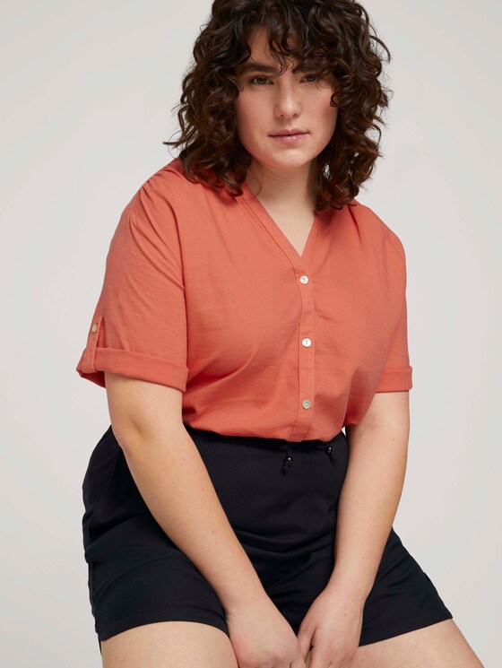 Henleybluse mit Leinen - Frauen - sundown coral Henleybluse mit Leinen - Frauen - sundown coral - 5 - My True Me