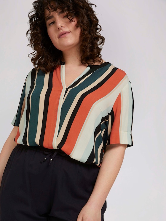 Curvy - Gestreifte Bluse mit schräger Leiste - Frauen - multicolor sahara stripe Curvy - Gestreifte Bluse mit schräger Leiste - Frauen - multicolor sahara stripe - 5 - My True Me