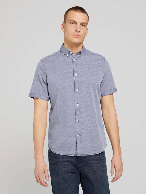 strukturiertes Kurzarmhemd - Männer - navy white structure strukturiertes Kurzarmhemd - Männer - navy white structure - 1 - TOM TAILOR