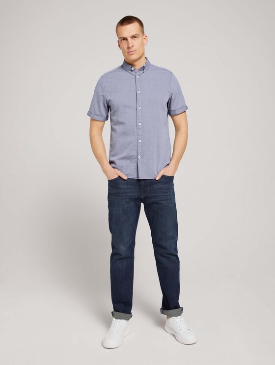 strukturiertes Kurzarmhemd - Männer - navy white structure strukturiertes Kurzarmhemd - Männer - navy white structure - 3 - TOM TAILOR