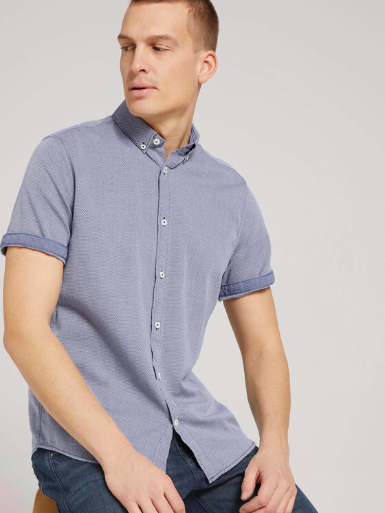 strukturiertes Kurzarmhemd - Männer - navy white structure strukturiertes Kurzarmhemd - Männer - navy white structure - 5 - TOM TAILOR