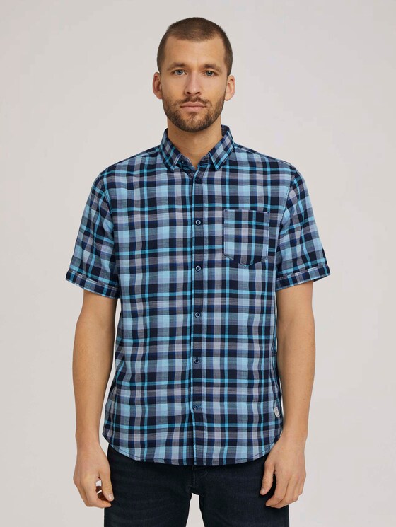 kariertes Kurzarmhemd - Männer - blue shades structure check kariertes Kurzarmhemd - Männer - blue shades structure check - 1 - TOM TAILOR
