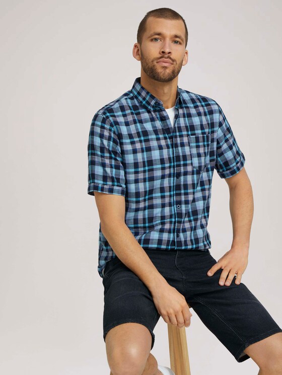 kariertes Kurzarmhemd - Männer - blue shades structure check kariertes Kurzarmhemd - Männer - blue shades structure check - 5 - TOM TAILOR