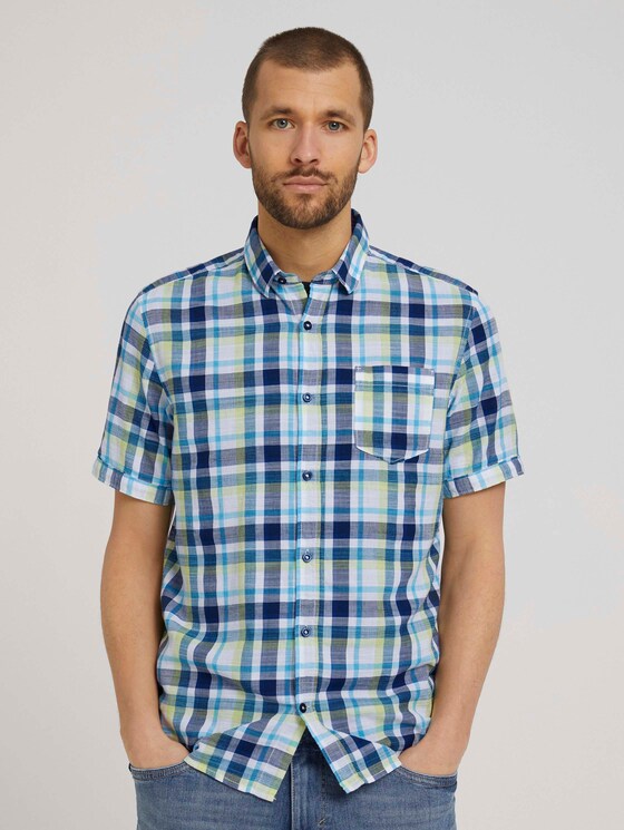 kariertes Kurzarmhemd - Männer - yellow blue structure check kariertes Kurzarmhemd - Männer - yellow blue structure check - 1 - TOM TAILOR