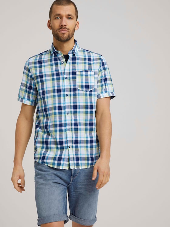 kariertes Kurzarmhemd - Männer - yellow blue structure check kariertes Kurzarmhemd - Männer - yellow blue structure check - 5 - TOM TAILOR