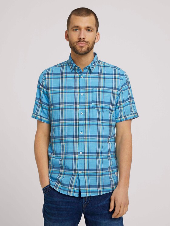 kariertes Kurzarmhemd - Männer - turquoise yellow struct check kariertes Kurzarmhemd - Männer - turquoise yellow struct check - 1 - TOM TAILOR