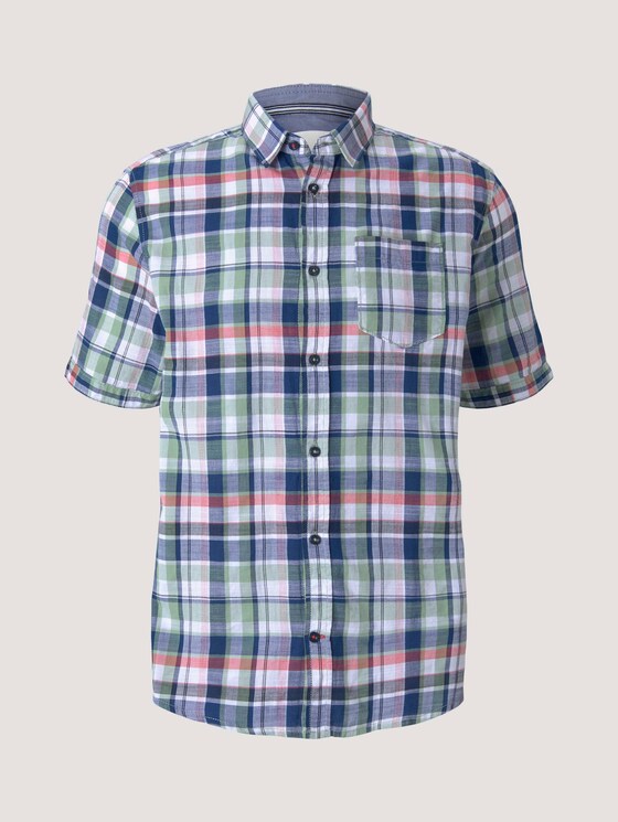 kariertes Kurzarmhemd - Männer - green red navy structure check kariertes Kurzarmhemd - Männer - green red navy structure check - 7 - TOM TAILOR