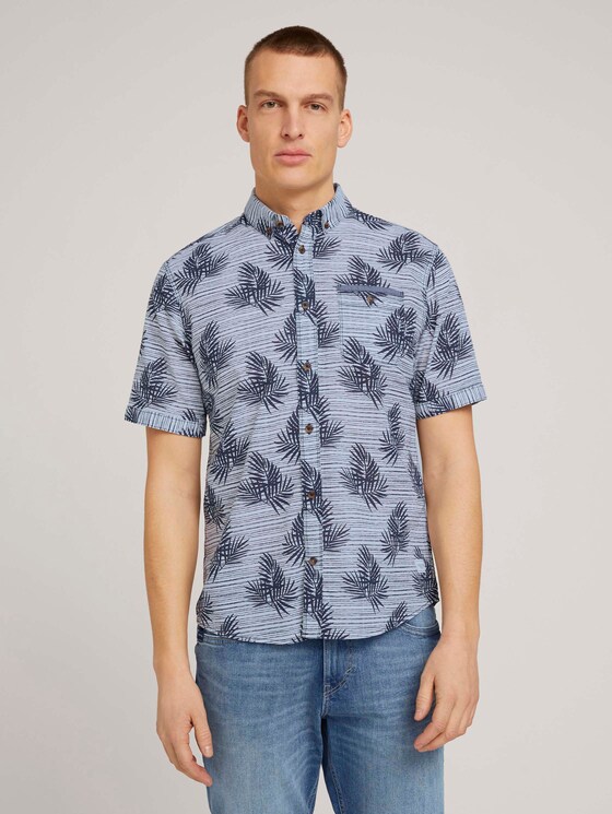 gemustertes Hemd - Männer - white navy leaf stripe design gemustertes Hemd - Männer - white navy leaf stripe design - 1 - TOM TAILOR