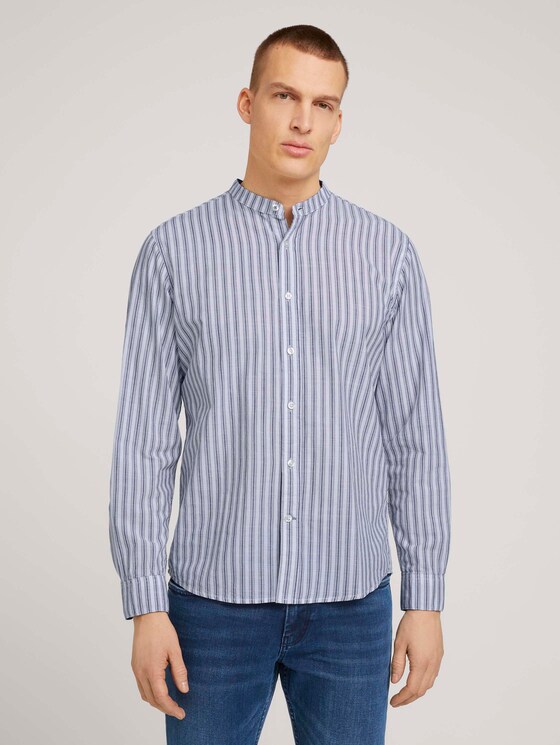 Gestreiftes Stehkragen Hemd - Männer - white base navy stripe Gestreiftes Stehkragen Hemd - Männer - white base navy stripe - 1 - TOM TAILOR