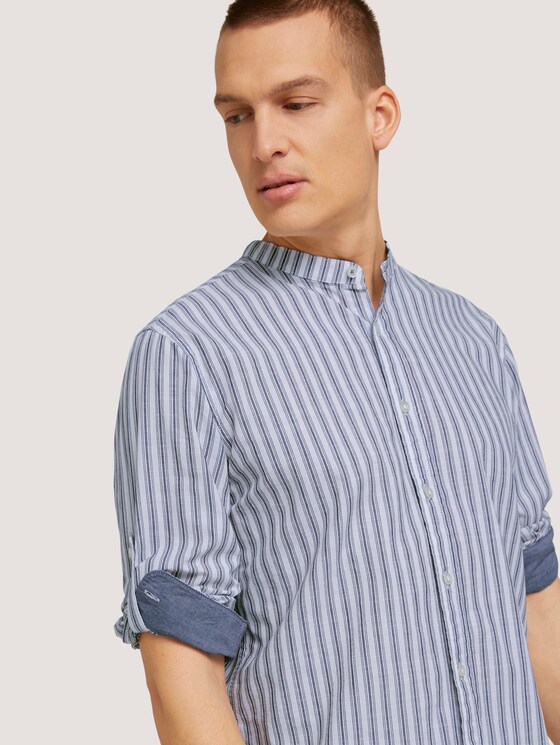 Gestreiftes Stehkragen Hemd - Männer - white base navy stripe Gestreiftes Stehkragen Hemd - Männer - white base navy stripe - 9 - TOM TAILOR