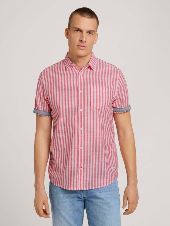 gestreept overhemd met korte mouwen - Mannen - red white big stripe gestreept overhemd met korte mouwen - Mannen - red white big stripe - 1 - TOM TAILOR