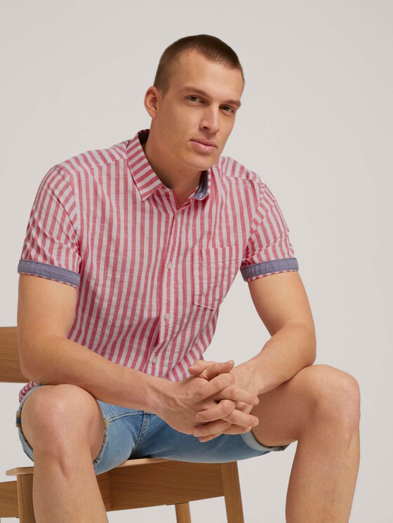 gestreept overhemd met korte mouwen - Mannen - red white big stripe gestreept overhemd met korte mouwen - Mannen - red white big stripe - 5 - TOM TAILOR