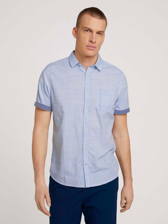 gestreept overhemd met korte mouwen - Mannen - light blue white structure gestreept overhemd met korte mouwen - Mannen - light blue white structure - 1 - TOM TAILOR