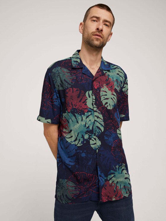 gemustertes Hemd - Männer - dark blue paint leaf design gemustertes Hemd - Männer - dark blue paint leaf design - 5 - TOM TAILOR