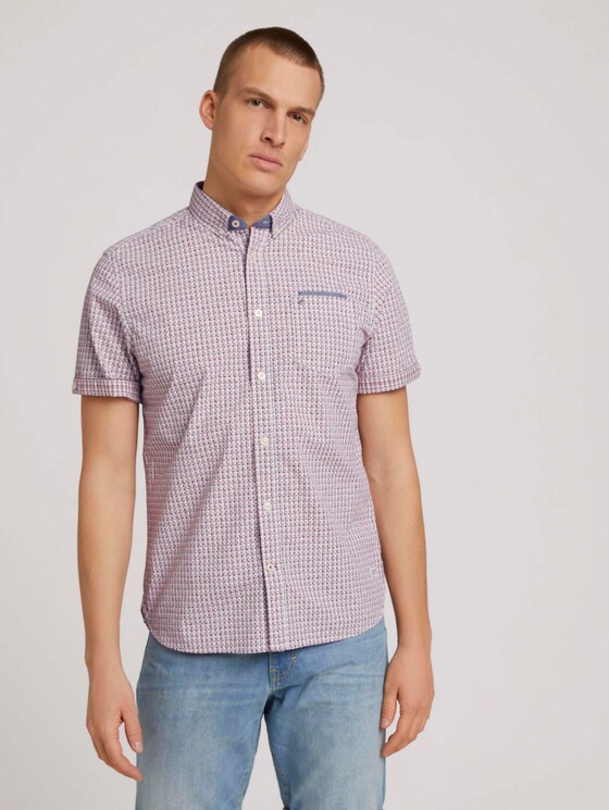 Geruit shirt met korte mouwen - Mannen - red off white check with print Geruit shirt met korte mouwen - Mannen - red off white check with print - 1 - TOM TAILOR