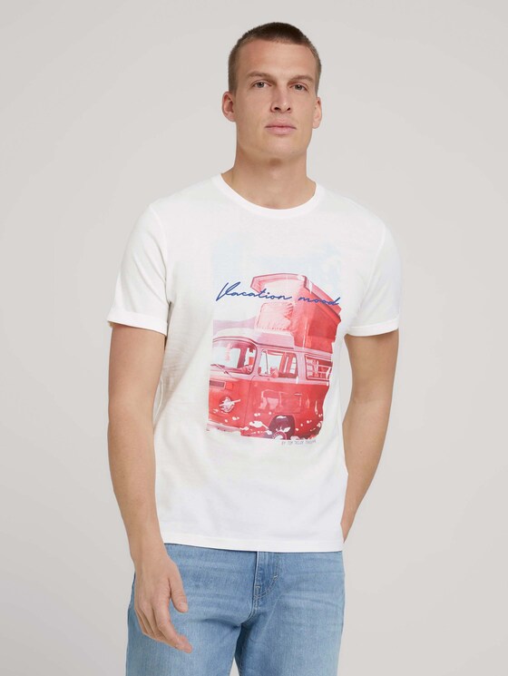Print T-Shirt mit Bio-Baumwolle - Männer - Off White Print T-Shirt mit Bio-Baumwolle - Männer - Off White - 1 - TOM TAILOR