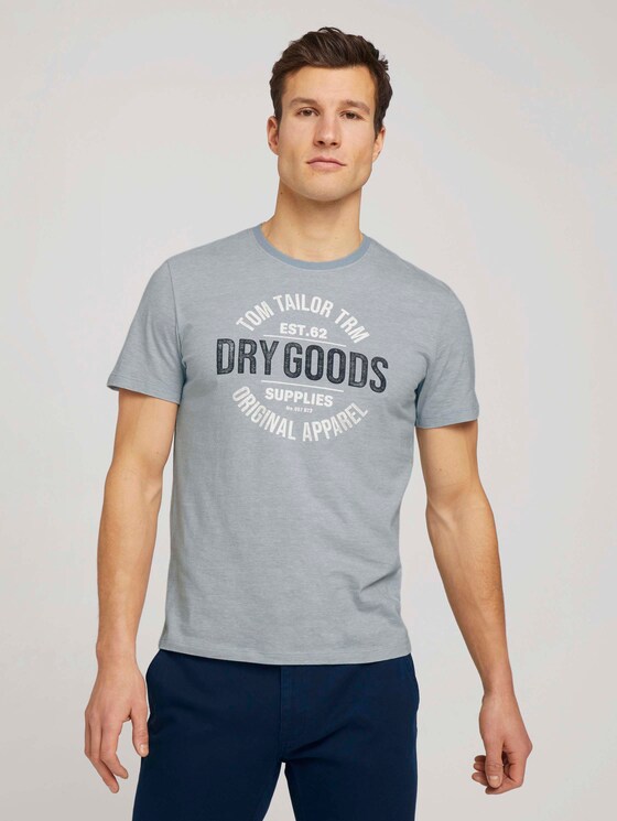Gestreiftes T-Shirt mit Print - Männer - lightblue white stripe Gestreiftes T-Shirt mit Print - Männer - lightblue white stripe - 1 - TOM TAILOR