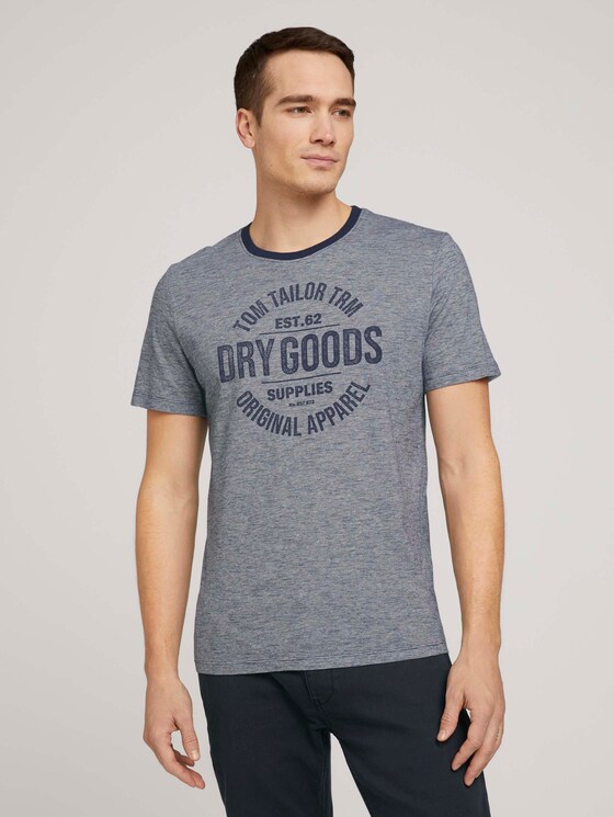 Gestreiftes T-Shirt mit Print - Männer - offwhite navy stripe Gestreiftes T-Shirt mit Print - Männer - offwhite navy stripe - 1 - TOM TAILOR