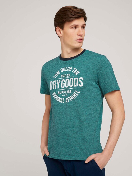 Gestreiftes T-Shirt mit Print - Männer - dark blue aqua fine stripe Gestreiftes T-Shirt mit Print - Männer - dark blue aqua fine stripe - 1 - TOM TAILOR