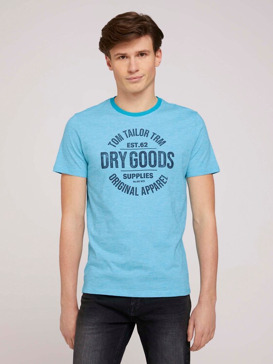 Gestreiftes T-Shirt mit Print - Männer - teal fine stripe Gestreiftes T-Shirt mit Print - Männer - teal fine stripe - 1 - TOM TAILOR
