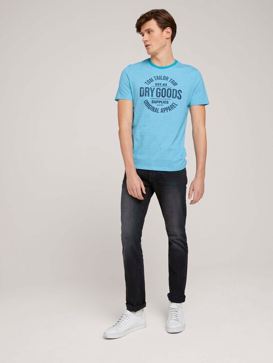 Gestreiftes T-Shirt mit Print - Männer - teal fine stripe Gestreiftes T-Shirt mit Print - Männer - teal fine stripe - 3 - TOM TAILOR