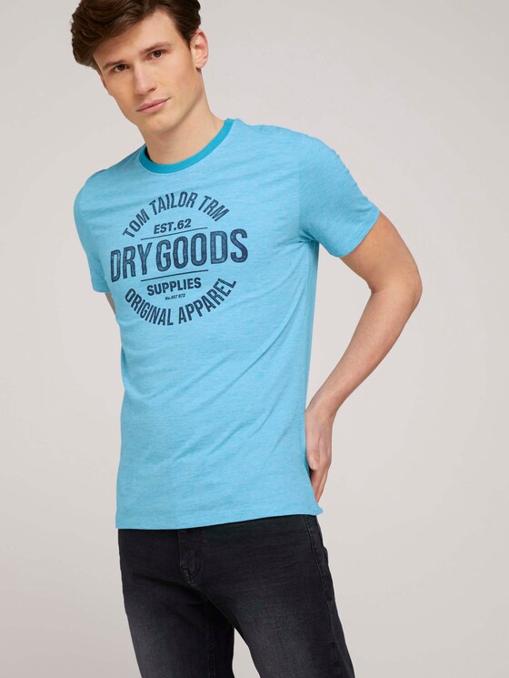 Gestreiftes T-Shirt mit Print - Männer - teal fine stripe Gestreiftes T-Shirt mit Print - Männer - teal fine stripe - 5 - TOM TAILOR