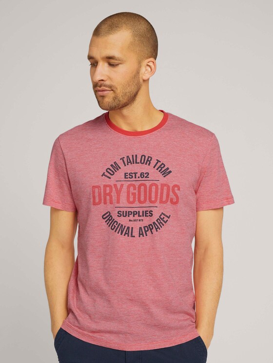 Gemustertes T-Shirt mit Print - Männer - plain red yarn dye stripe Gemustertes T-Shirt mit Print - Männer - plain red yarn dye stripe - 1 - TOM TAILOR