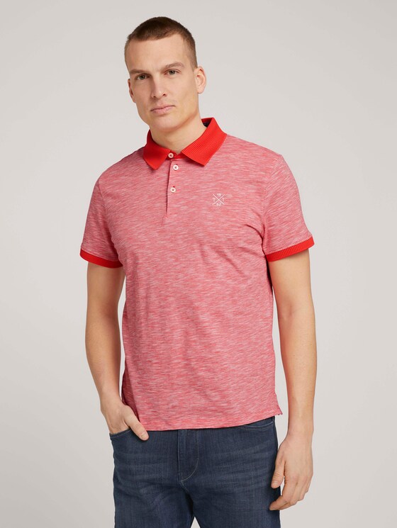 Poloshirt mit Melange-Optik - Männer - plain red white stripe Poloshirt mit Melange-Optik - Männer - plain red white stripe - 1 - TOM TAILOR