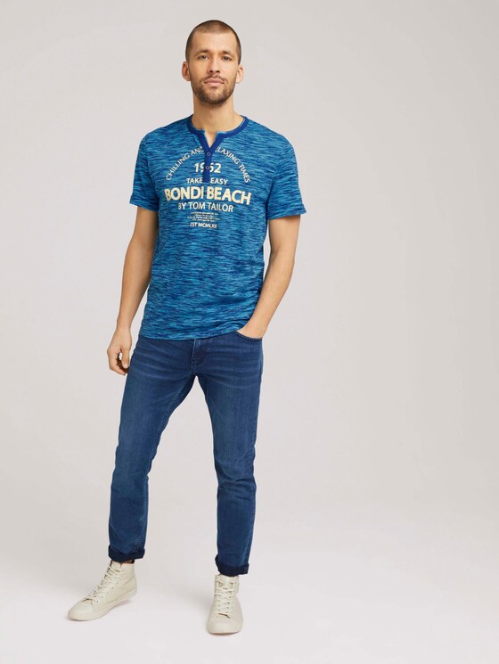 Serafino T-Shirt mit Print - Männer - aqua blue fine spacedye stripe Serafino T-Shirt mit Print - Männer - aqua blue fine spacedye stripe - 3 - TOM TAILOR