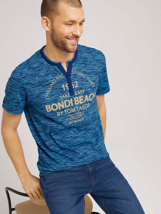 Serafino T-Shirt mit Print - Männer - aqua blue fine spacedye stripe Serafino T-Shirt mit Print - Männer - aqua blue fine spacedye stripe - 5 - TOM TAILOR