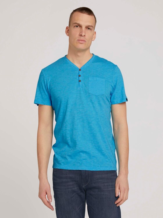 Henley T-Shirt in Melange Optik - Männer - aqua blue grindle melange Henley T-Shirt in Melange Optik - Männer - aqua blue grindle melange - 1 - TOM TAILOR