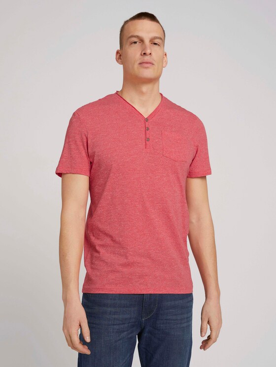 Henley T-Shirt in Melange Optik - Männer - plain red grindle melange Henley T-Shirt in Melange Optik - Männer - plain red grindle melange - 1 - TOM TAILOR