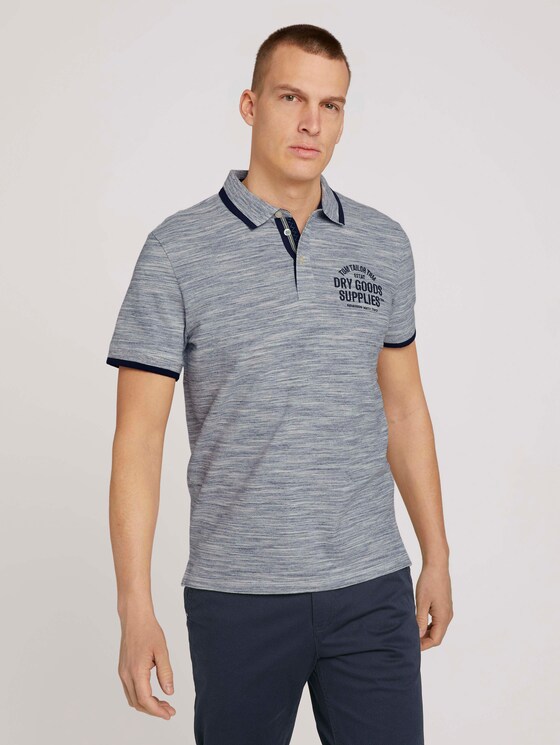Meliertes Poloshirt mit Stickerei - Männer - offwhite streaky grindle Meliertes Poloshirt mit Stickerei - Männer - offwhite streaky grindle - 1 - TOM TAILOR