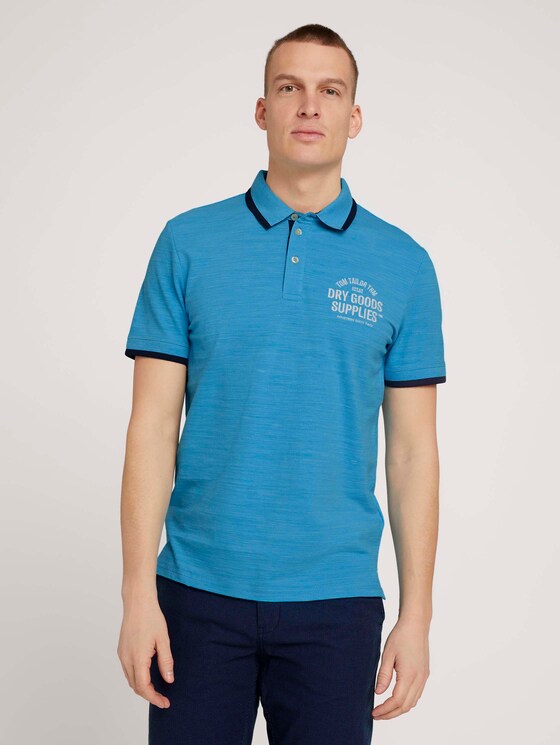 Meliertes Poloshirt mit Stickerei - Männer - aqua blue streaky grindle Meliertes Poloshirt mit Stickerei - Männer - aqua blue streaky grindle - 1 - TOM TAILOR