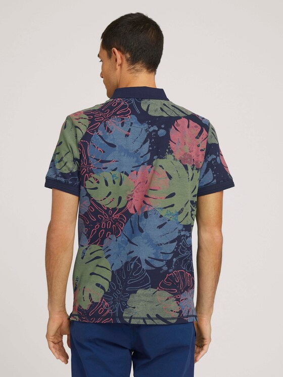 Poloshirt mit floralem Muster und mit Bio-Baumwolle - Männer - dark blue paint leaf design Poloshirt mit floralem Muster und mit Bio-Baumwolle - Männer - dark blue paint leaf design - 2 - TOM TAILOR