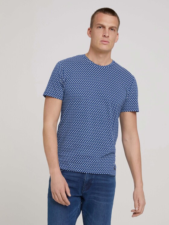 gemustertes T-Shirt mit Bio-Baumwolle - Männer - dark blue small leaf design gemustertes T-Shirt mit Bio-Baumwolle - Männer - dark blue small leaf design - 1 - TOM TAILOR