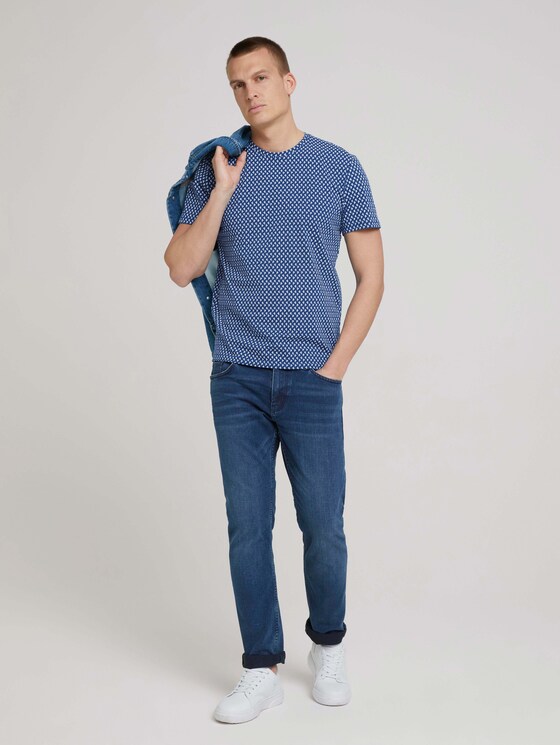 gemustertes T-Shirt mit Bio-Baumwolle - Männer - dark blue small leaf design gemustertes T-Shirt mit Bio-Baumwolle - Männer - dark blue small leaf design - 3 - TOM TAILOR